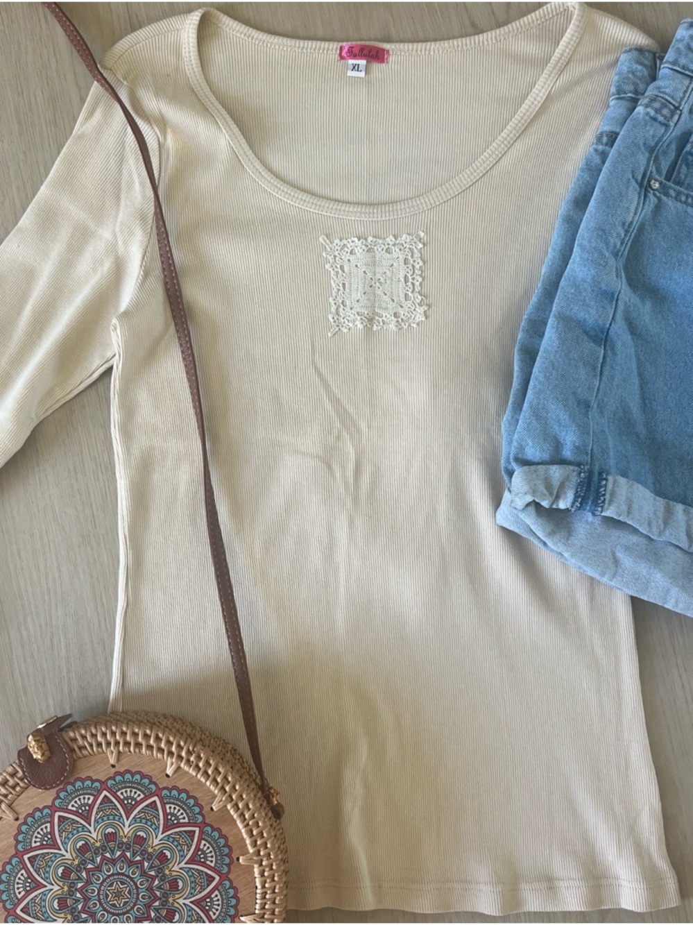 TALULAH Cream Scoop Neck Long Sleeve Top with Lace Detail